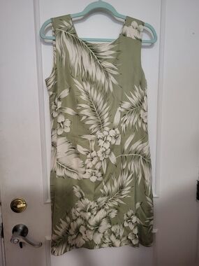 Tommy Bahama Olive Green and Cream Tropical Print Sleeveless Dress